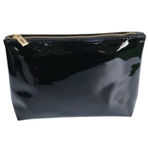 NEW YSL Makeup Cosmetics Bag Black Patent Leather With Gold Hardware